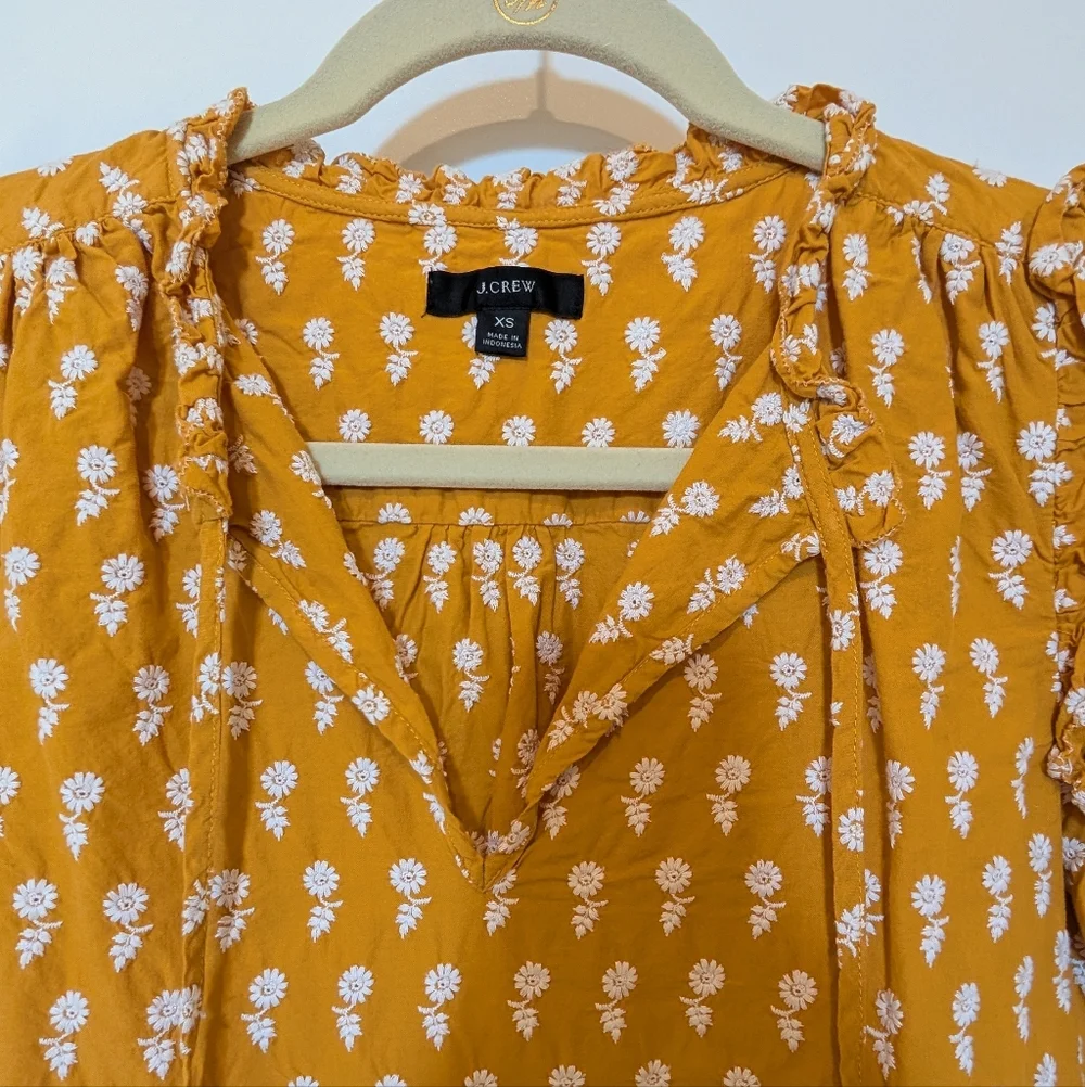 J.Crew Yellow Ruffle-sleeve cotton voile top in floating sunflowers Size XS